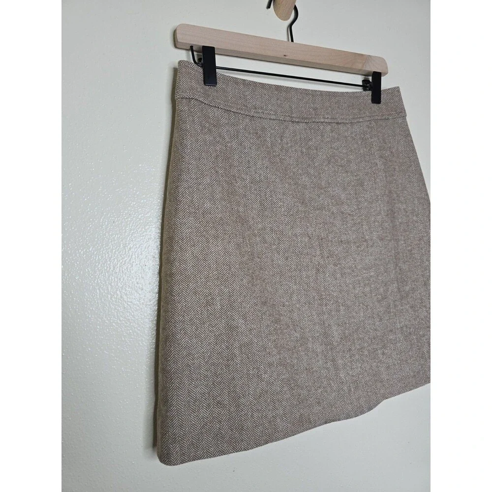 J.Crew Womens Size 4 Wool Blend Herringbone A-Line Skirt Beige NWT